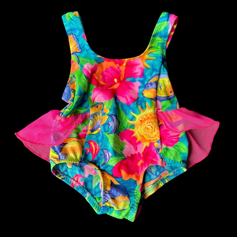 Vintage Gitano Baby 12 Months Girls Neon Tutu One Piece Swim Suit